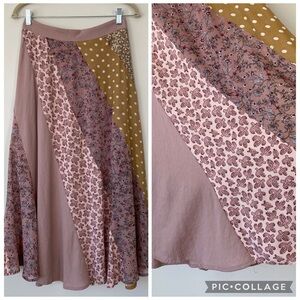 Mystree Floral Combo Maxi Skirt Pink Mauve Paneled Size S Boho Patchwork
